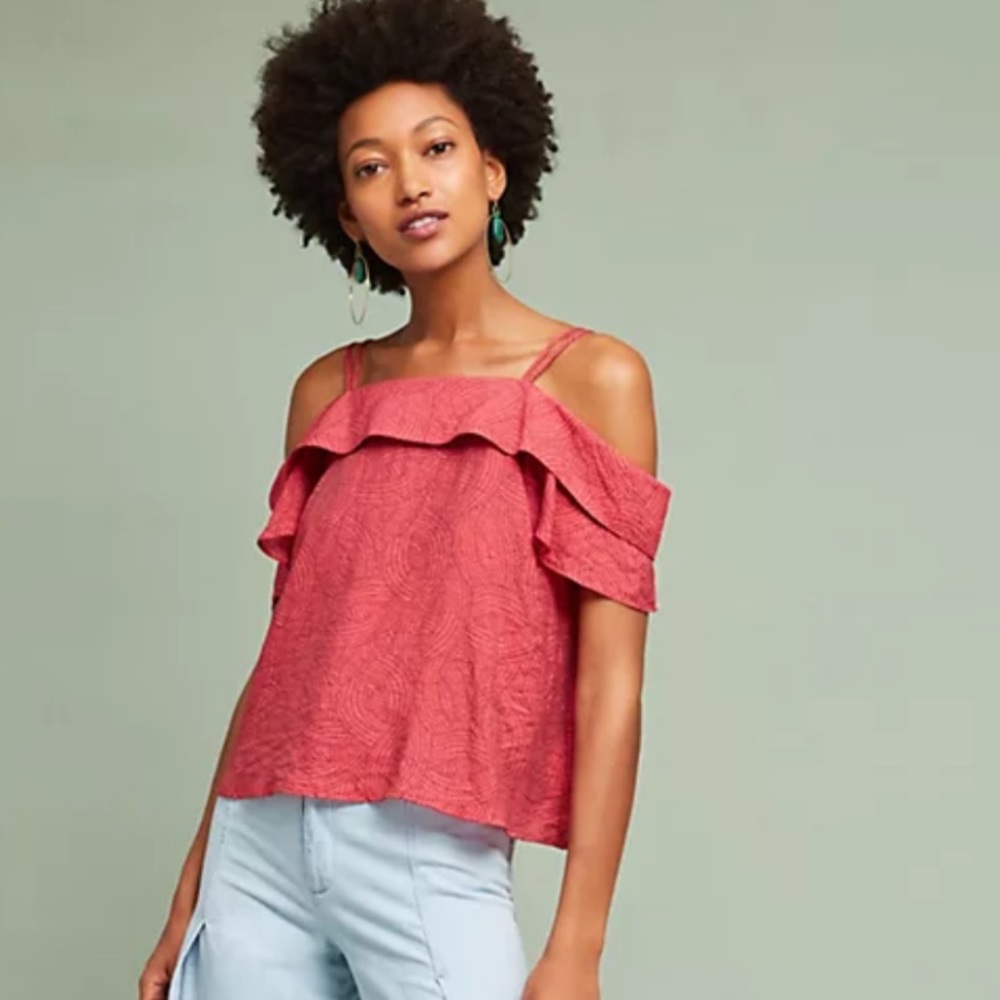 NWT Maeve Anthropologie Mandalay Red Open Shoulder Top Shirt Blouse Small S